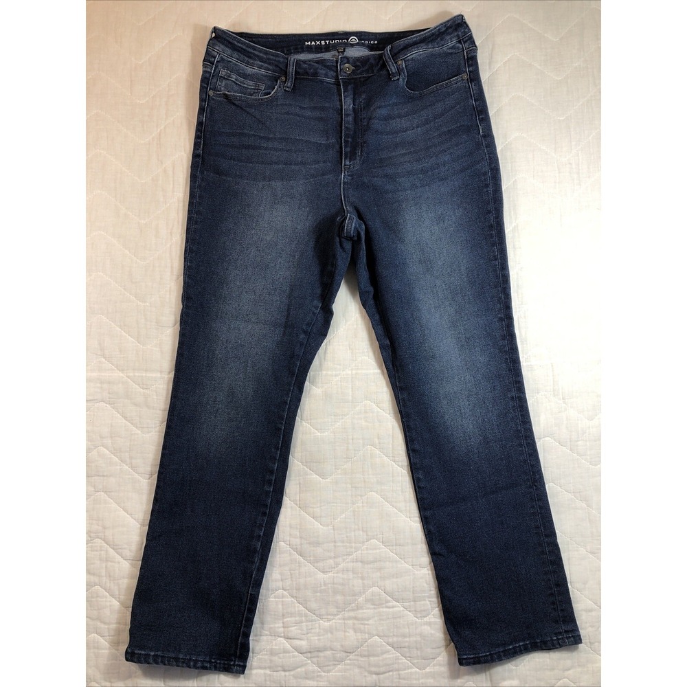 Max Studio Indigo Jeans Women's Size 18W Denim‎ Blue High Rise Slim Straight Leg